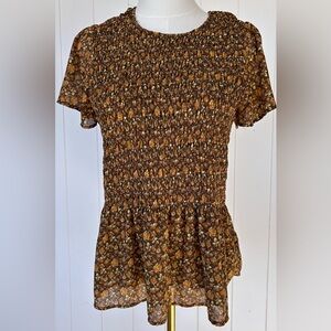 Madewell Georgette Lucie Flutter Sleeve Smocked Peplum Top Orchard Floral Medium